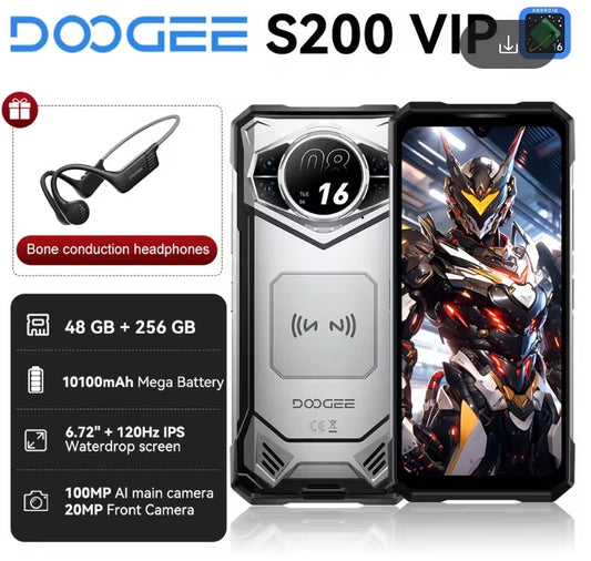 DOOGEE S200 VIP Edition Rugged Waterproof Smartphone Global Version HD Screen Super/Fast Charging (Silver) Smartphone + FREE Headphones. smp