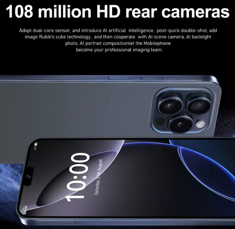 I17 Pro Max 5G Android 14 Global Version Smartphone Facial Recognition Function 6.8inch Drop Screen/Waterfall Feature RAM 12GB+512GB ROM (Grey) Smartphone smp