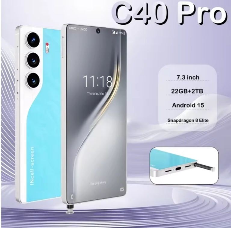 HOT 2025 NEW C40 Pro Original Intelligent 4G 5G 22GB-2T Android (Sky Blue) Smartphone smp