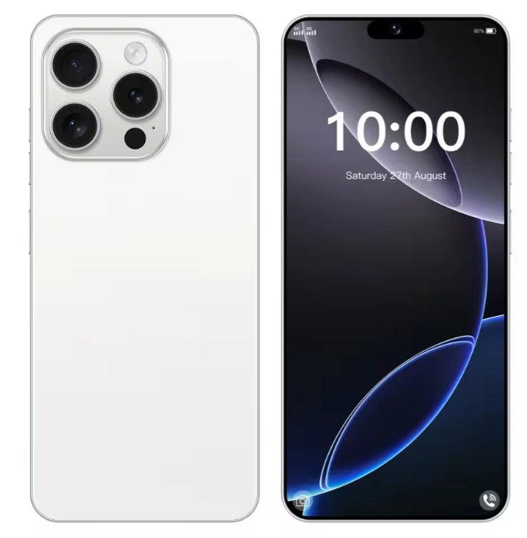 I17 Pro Max 5G Android 14 Global Version Smartphone Facial Recognition Function 6.8inch Drop Screen/Waterfall Feature RAM 16GB+1TB ROM (White) Smartphone smp