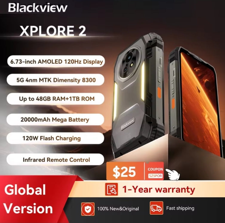 Blackview XPLORE 2 5G Rugged Smartphone 6.73inch HD Screen RAM 12GB+256GB ROM Global Version Android (Black) Smartphone + FREE TWS Airbuds200. smp