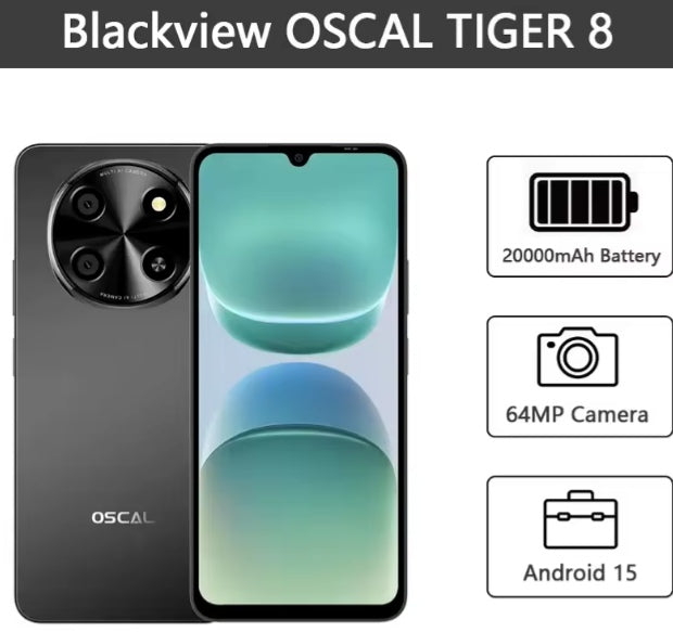 Blackview OSCAL TIGER 8 5G Android 15 AI Smartphone RAM 8GB+128GB ROM (Black) Global Version Smartphone smp