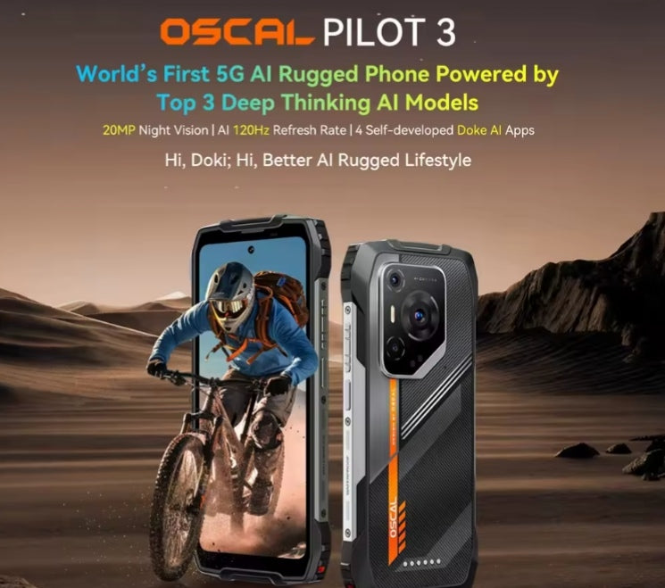 Blackview OSCAL Pilot 3 5G Rugged Android 15 (Black) Smartphone + FREE BT Earphones + FREE US Plug Adapter. smp