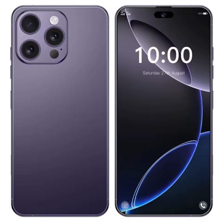I17 Pro Max 5G Android 14 Global Version Smartphone Facial Recognition Function 6.8inch Drop Screen/Waterfall Feature RAM12GB+512GB ROM (Purple) Smartphone smp