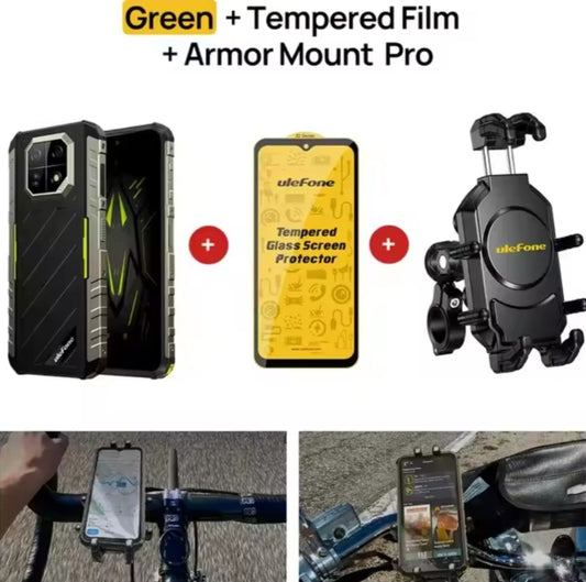 Ulefone Armor Rugged Global Version Smartphone Facial Recognition & Fingerprint Unlock Function Dust Water & Scratch Resistant (128GB ROM) Green Smartphone + Free Tampered Film ÷ Free Armor Mount Pro. smp