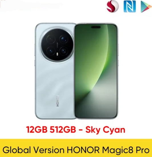 Honor Magic 8 Pro Global Version Sunrise Sky Cyan Smartphone Facial Recognition & Fingerprint Unlock Function Dust Water & Scratch Resistant HD Screen Super/Fast Charging Smartphone + FREE Gift Plug Adaptor smp