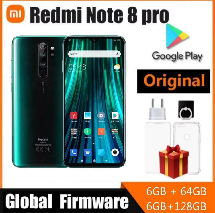 Xiaomi Redmi Note 8 Pro 4G Global Version Black Smartphone Facial Recognition & Fingerprint Unlock Function Dust Water & Scratch Resistant HD Screen Super/Fast Charging (RAM 6GB+128GB ROM) Smartphone + FREE Gift. smp