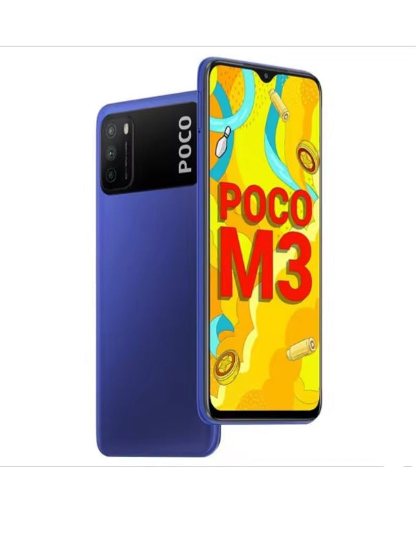 Xiaomi Poco M3 4G Global Version Blue Smartphone Facial Recognition & Fingerprint Unlock Function Dust Water & Scratch Resistant HD Screen Super/Fast Charging (RAM 4GB+128GB ROM) Smartphone. smp