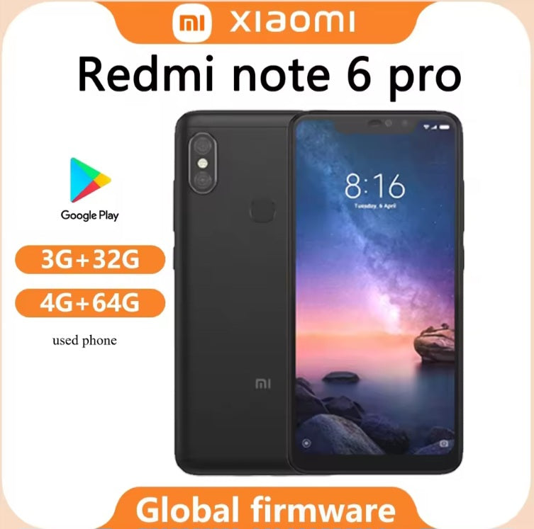 Xiaomi Redmi Note 6 Pro Global Version Randomly Selected Color Smartphone Dust Water & Scratch Resistant HD Screen Super/Fast Charging Smartphone (RAM 3GB+32GB ROM). smp
