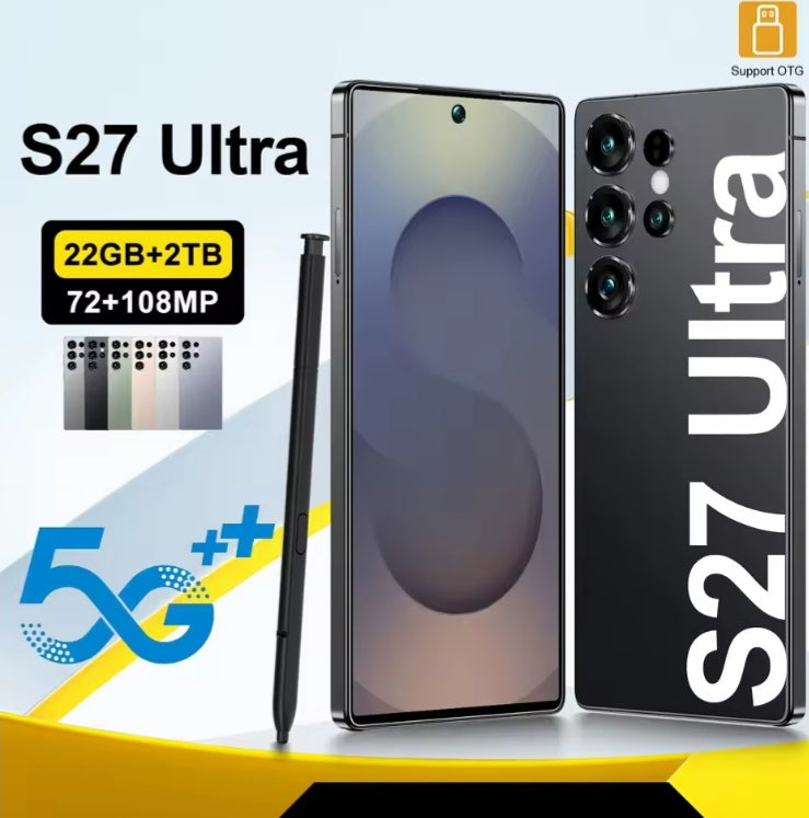 S27 Ultra Global Edition Facial Recognition Function Smartphone 7.3inch HD Screen RAM 22GB+2TB ROM (Silver) Smartphone smp
