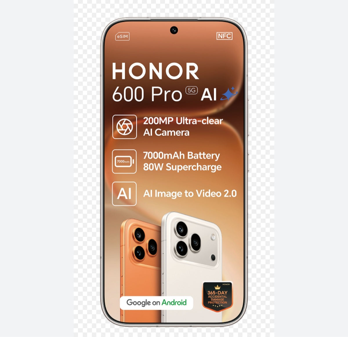Honor 600 Pro Hong Kong Version Orange Smartphone Dust Water & Scratch Resistant HD Screen Super/Fast Charging Smartphone (RAM 12GB+512GB ROM). smp
