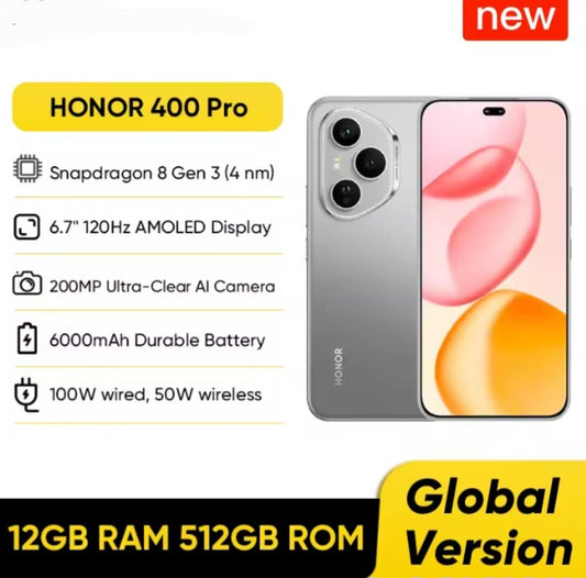 Honor 400 Pro 5G Global Version Grey Smartphone Facial Recognition & Fingerprint Unlock Function Dust Water & Scratch Resistant HD Screen Super/Fast Charging Smartphone smp
