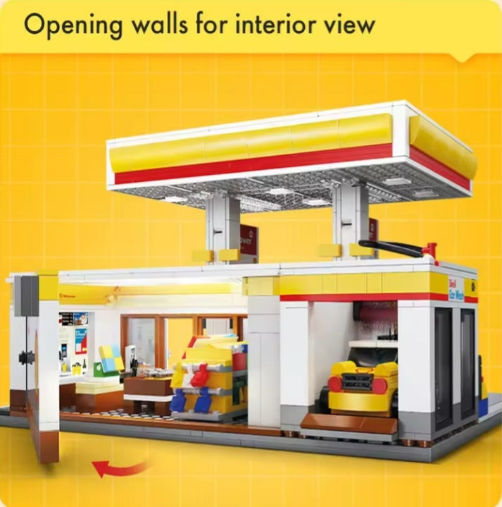 Shell Retail Station Car Wash Gas Station Building Blocks Set Toys tys bbs crs