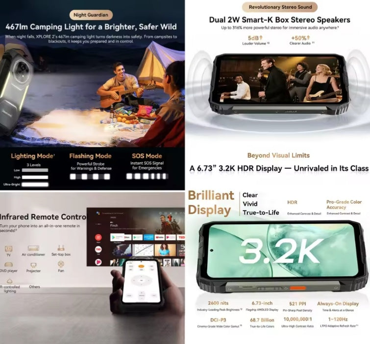Blackview XPLORE 2: 6.73inch HD Screen RAM 16GB+1TB ROM Android 15 Smartphone + FREE Earphones. smp