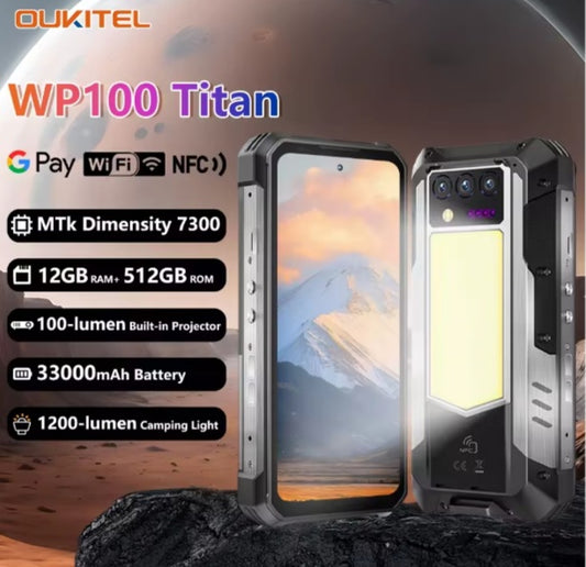 Oukitel WP100 Titan 5G Rugged Global Version Black Smartphone Facial Recognition & Fingerprint Unlock Function Dust Water & Scratch Resistant HD Screen Super/Fast Charging Smartphone smp