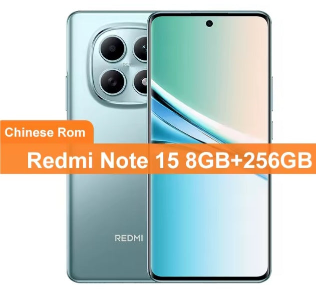 Xiaomi Redmi Note 15 Chinese Version Cyan Smartphone Facial Recognition & Fingerprint Unlock Function Dust Water & Scratch Resistant HD Screen Super/Fast Charging Smartphone. smp