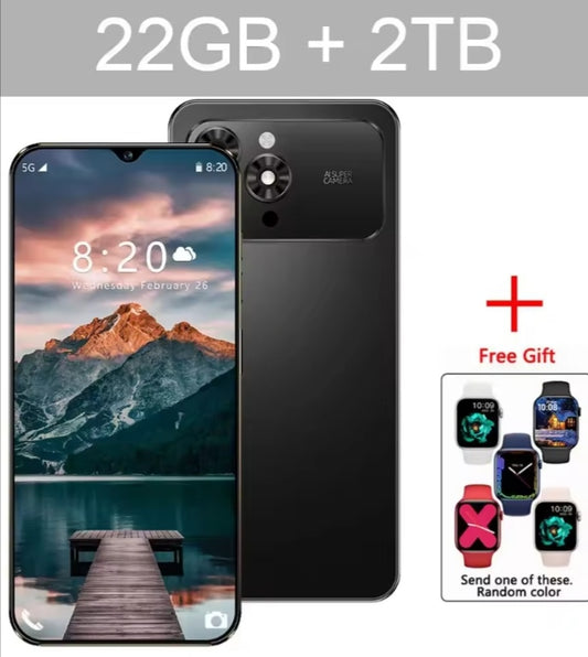 i17Pro Max HD 7.3inch Android 22GB+2TB (Black) Smartphone +1 FREE Smartwatch smp