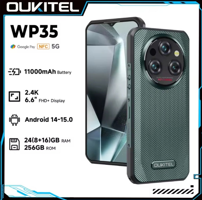 OUKITEL WP35 Rugged Waterproof 5G Smartphone Global Version HD Screen Super/Fast Charging (Green) Smartphone smp