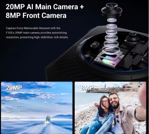 FOSSIBOT F105 Rugged Global Version Gray Smartphone Facial Recognition & Fingerprint Unlock Function Dust Water & Scratch Resistant HD Screen Super/Fast Charging Smartphone smp