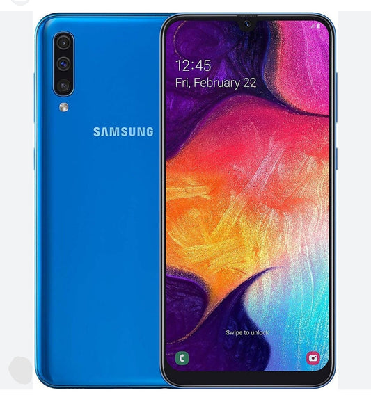 Samsung Galaxy A50 4G Global Version Smartphone Facial Recognition & Fingerprint Unlock Function Dust Water & Scratch Resistant HD Screen Super/Fast Charging (Model: A505F) Full Set Blue Smartphone smp