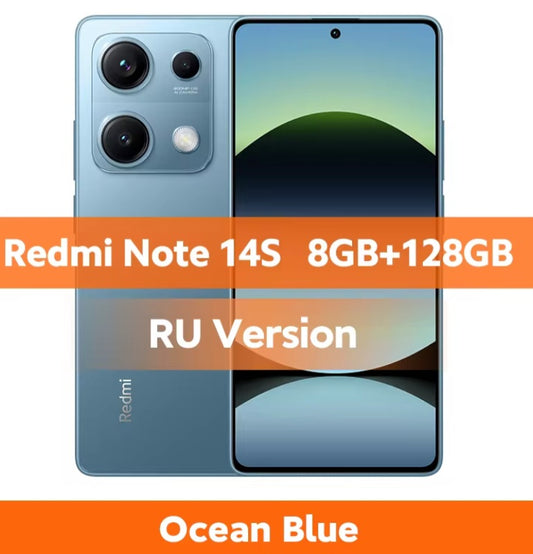 Xiaomi Redmi Note 14S Russian Version Blue Smartphone Facial Recognition & Fingerprint Unlock Function Dust Water & Scratch Resistant HD Screen Super/Fast Charging (RAM 8GB+128GB ROM) Smartphone. smp