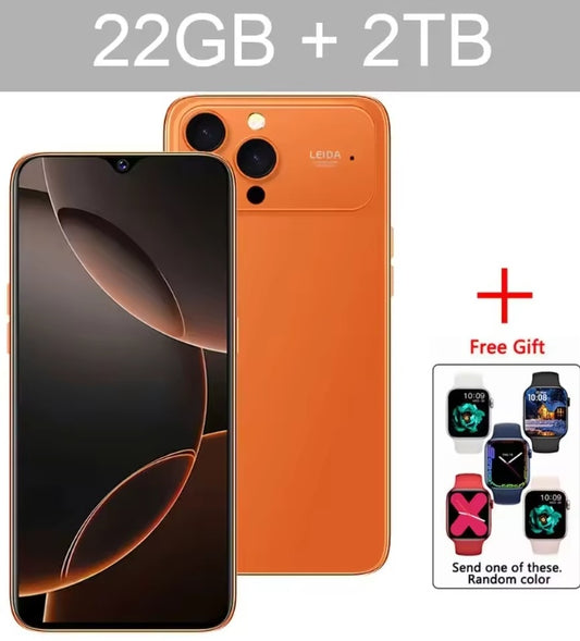i17Pro Max HD 7.3inch Android 22GB+2TB Android (Orange) Smartphone +1 FREE Smartwatch smp