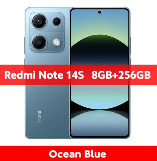 Xiaomi Redmi Note 14S Global Version Blue Smartphone Facial Recognition & Fingerprint Unlock Function Dust Water & Scratch Resistant HD Screen Super/Fast Charging (RAM 8GB+256GB ROM) Smartphone. smp
