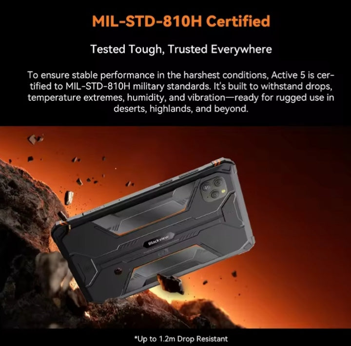 2025 Blackview Active 5 Rugged Android 15 Tablet 8.68inch HD Screen RAM 8GB+512GB ROM (Orange) Tablet tbt