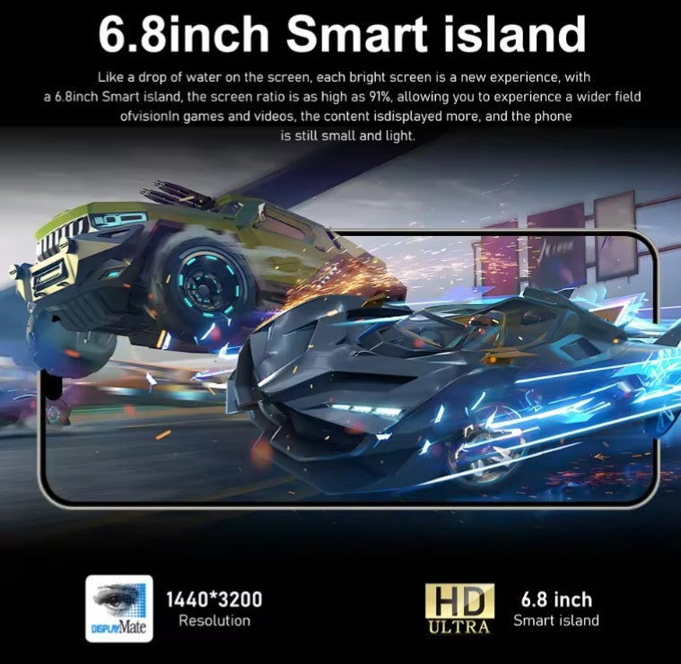 I17 Pro Max 5G Android 14 Global Version Smartphone Facial Recognition Function 6.8inch Drop Screen/Waterfall Feature RAM 12GB+512GB ROM (Grey) Smartphone smp