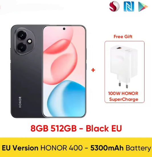 Honor 400 5G EU Version Black Smartphone Facial Recognition & Fingerprint Unlock Function Dust Water & Scratch Resistant HD Screen Super/Fast Charging (RAM 8GB+512GB ROM) Smartphone smp