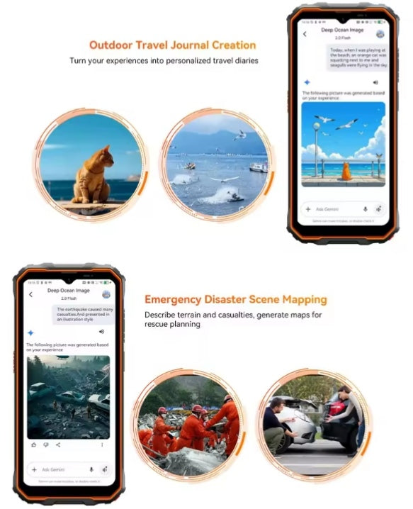 Blackview OSCAL Marine 2 Rugged 4G Android 15 Smartphone 6.56inch HD Screen RAM 8GB+128GB ROM (Orange) Smartphone + FREE BT Earphones + FREE US Plug Adapter. smp
