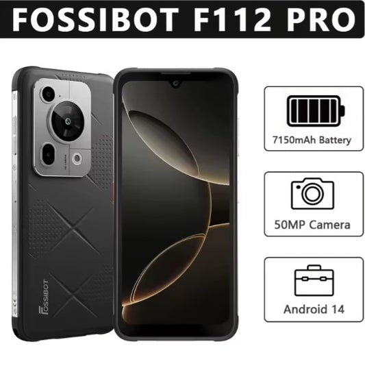 FOSSIBOT F112 Pro 5G Rugged Global Version Black Smartphone Facial Recognition & Fingerprint Unlock Function Dust Water & Scratch Resistant HD Screen Super/Fast Charging Smartphone smp