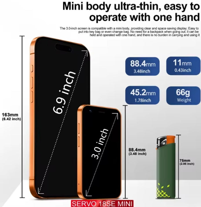 SERVO 18SE Mini Android 3G Smartphone Face Unlock Function RAM 2GB+16GB ROM (Black) Smartphone smp
