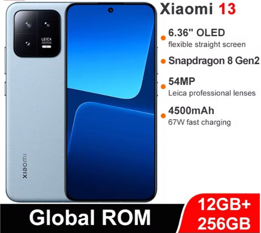 Xiaomi 13 Chinese/Global Version Blue Smartphone Facial Recognition & Fingerprint Unlock Function Dust Water & Scratch Resistant HD Screen Super/Fast Charging (RAM 12GB+256GB ROM) Smartphone. smp