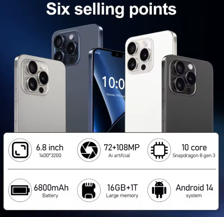 XS16 Pro HOT 2026 High Quality 7.3inch Global Edition Facial Recognition Function Android (Grey) 22GB+2TB Smartphone smp