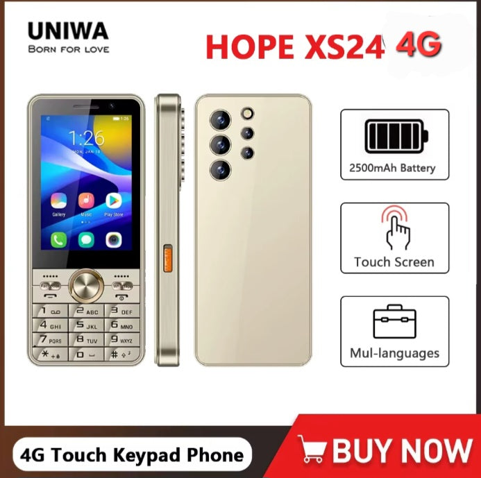 UNIWA HOPE XS24 4G Gold Smartphone Dust Water & Scratch Resistant HD Screen Super/Fast Charging Smartphone. smp