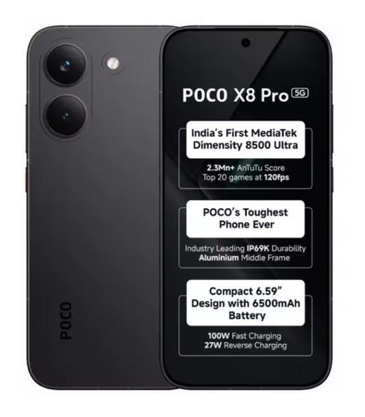Xiaomi Poco X8 Pro 5G Global Version Black Smartphone Facial Recognition & Fingerprint Unlock Function Dust Water & Scratch Resistant HD Screen Super/Fast Charging (RAM 8GB+256GB ROM) Smartphone. smp