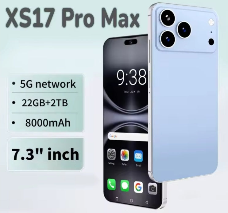 Hot 2026 New XS17 Pro Max 7.3inch HD 4K 4G 5G Android 16GB+1TB (Blue) Smartphone smp