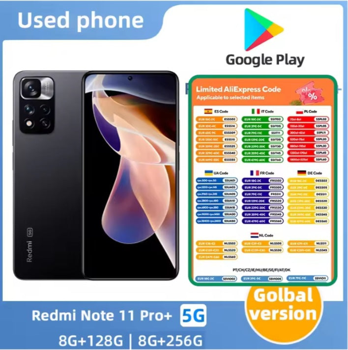 Xiaomi Redmi Note 11 Pro Plus 5G Global Version Black Smartphone Facial Recognition & Fingerprint Unlock Function Dust Water & Scratch Resistant HD Screen Super/Fast Charging (RAM 8GB+256GB ROM) Smartphone. smp