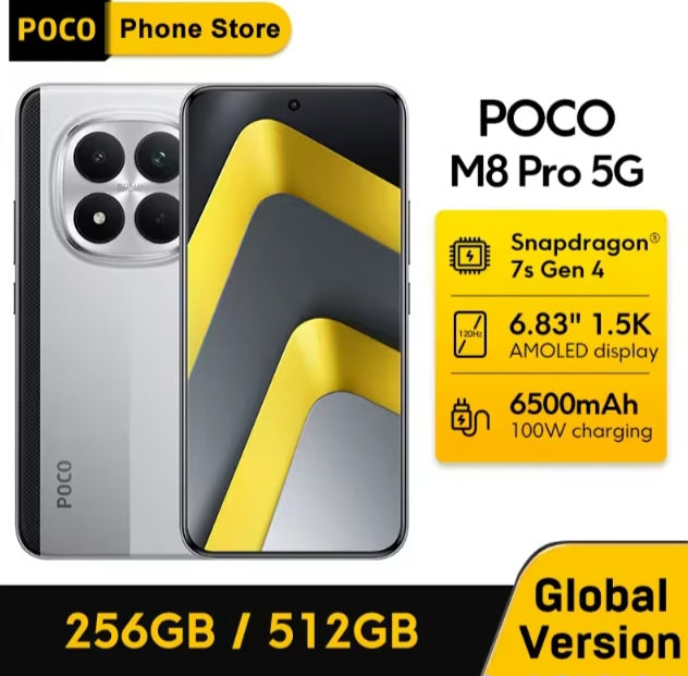 Xiaomi Poco M8 Pro 5G Global Version Black Smartphone Facial Recognition & Fingerprint Unlock Function Dust Water & Scratch Resistant HD Screen Super/Fast Charging (RAM 8GB+256GB ROM) Smartphone + FREE Gift. smp