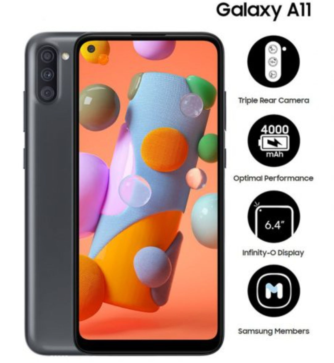 Samsung Galaxy A11 4G Global Version Black Smartphone Dust Water & Scratch Resistant HD Screen Super/Fast Charging Smartphone. smp