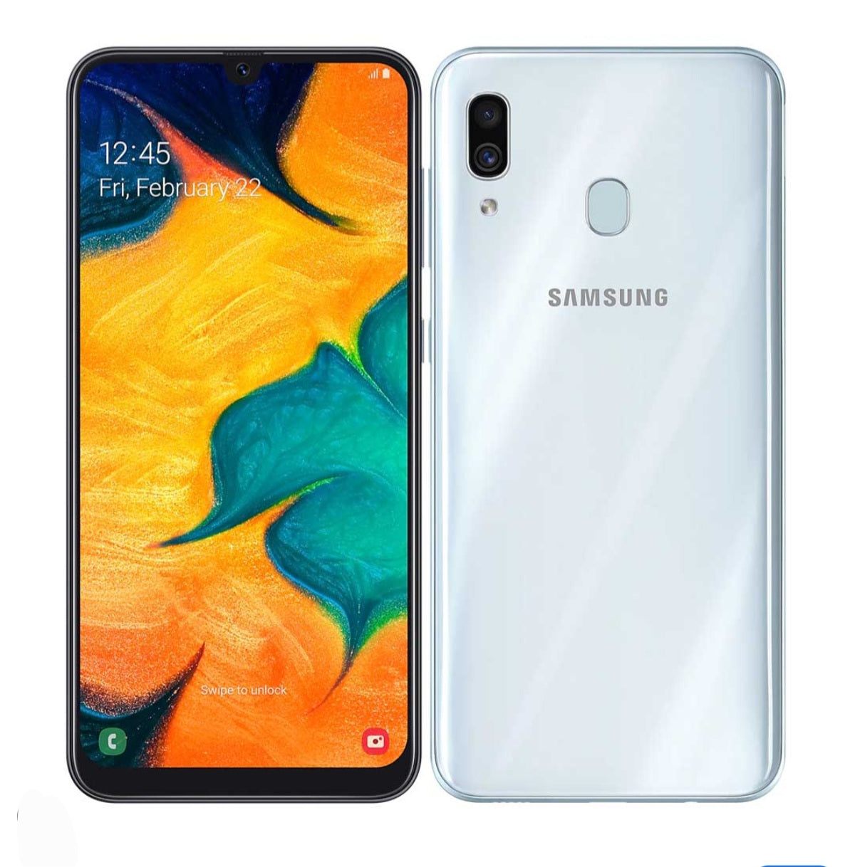 Samsung Galaxy A30 4G Global Version White Smartphone Dust Water & Scratch Resistant HD Screen Super/Fast Charging Smartphone. smp