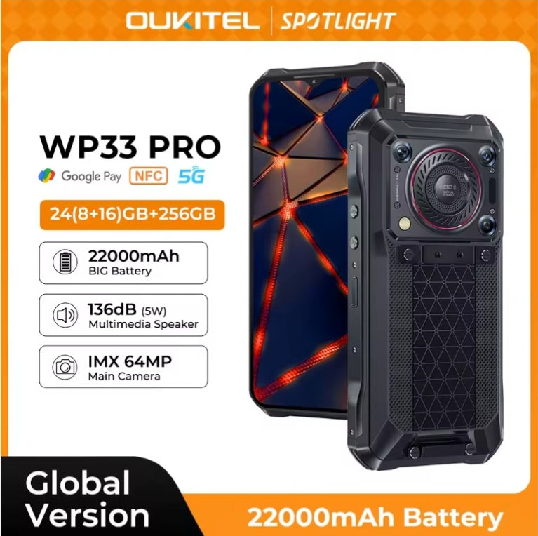 OUKITEL WP33 Pro Rugged Waterproof Smartphone Global Version HD 6.6inch Screen (Black) Smartphone smp