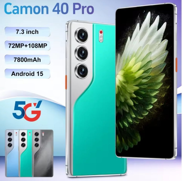 Camon 40 Pro 4G 5G Android 15 Smartphone Facial Recognition Function 7.3inch HD 4K Screen RAM 8GB+256GB ROM (Black) Smartphone smp