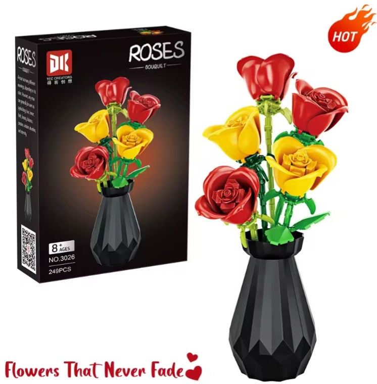 Desk Ornament Rose Flowers Building Blocks Set Toys tys bbs