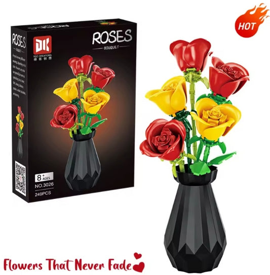 Desk Ornament Rose Flowers Building Blocks Set Toys tys bbs