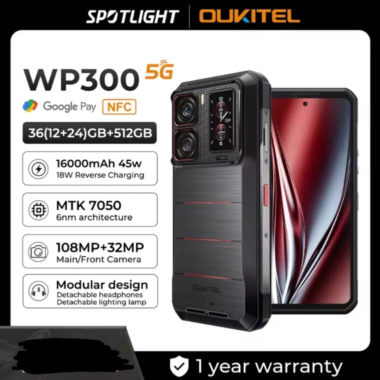 OUKITEL WP300 Rugged 5G Waterproof Smartphone Global Version 6.78inch HD Screen (Black) Smartphone smp