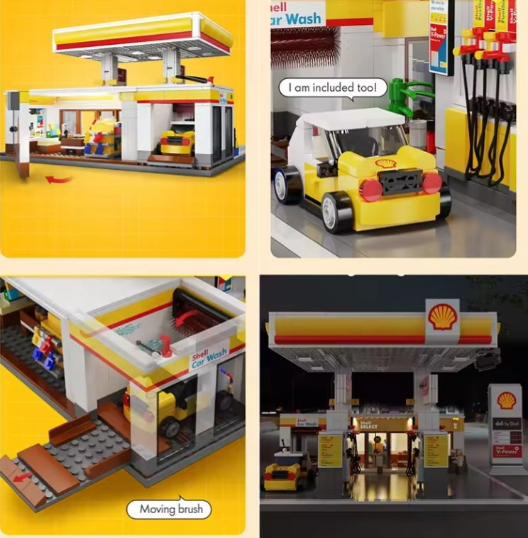 Shell Retail Station Car Wash Gas Station Building Blocks Set Toys tys bbs crs