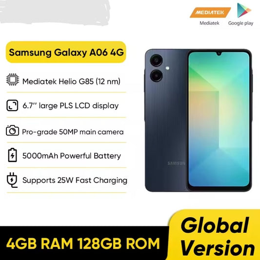 Samsung Galaxy A06 4G Smartphone Global Version 6.7inch Screen SuperCharge RAM 4GB+128GB (Black) Smartphone smp