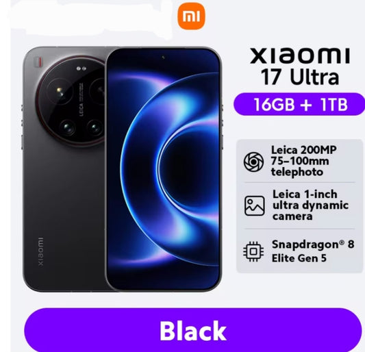 Xiaomi 17 Ultra Global Version Black Smartphone Facial Recognition & Fingerprint Unlock Function Dust Water & Scratch Resistant HD Screen Super/Fast Charging (RAM 16GB+1TB) Smartphone. smp